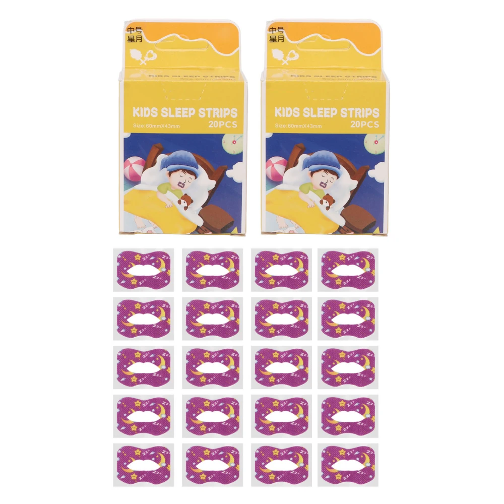 40pcs Children Mouth Strip Home Cotton Cloth Cute Cartoon Pattern Sleep Mouth Strip for Nose Breathing Star and Moon