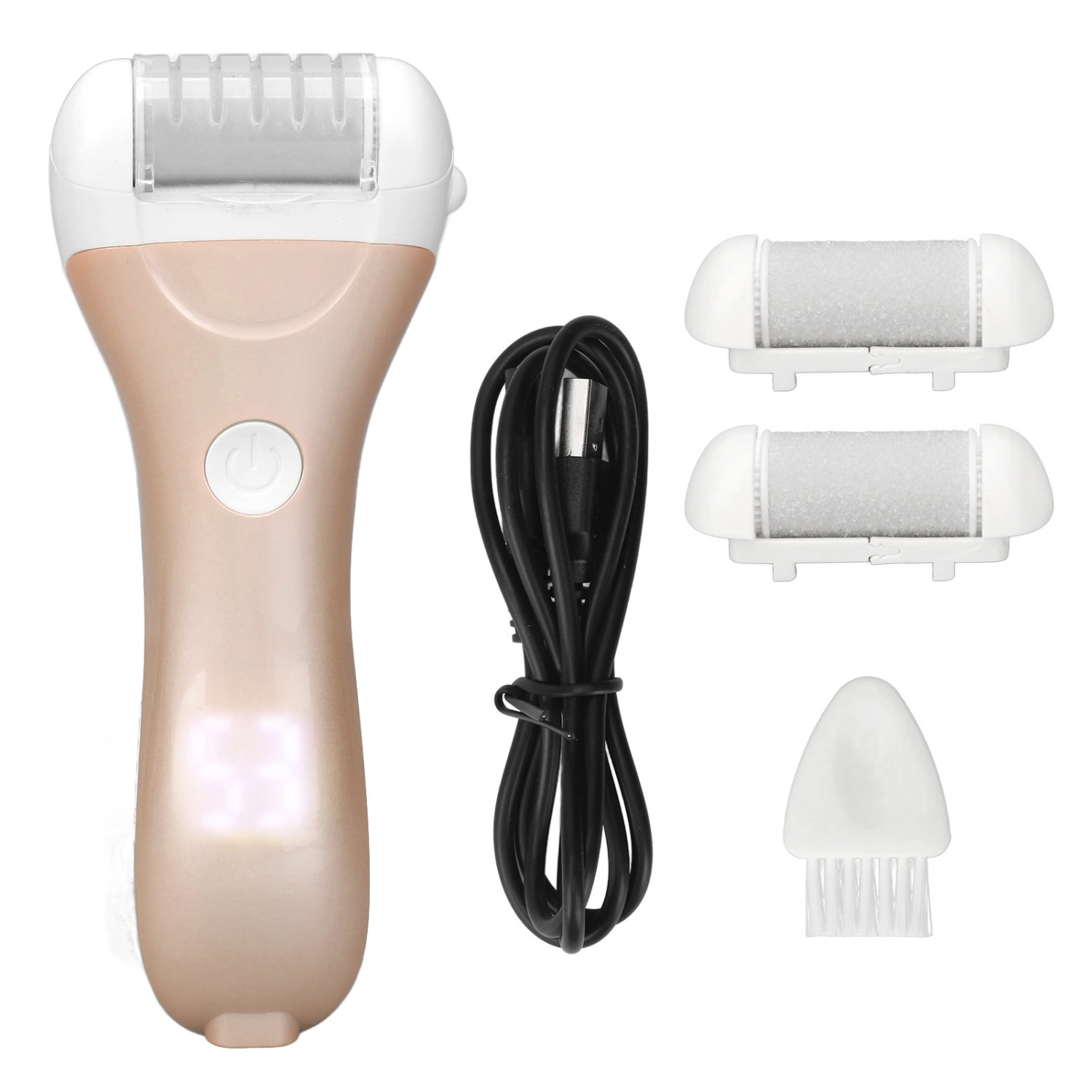 Electric Feet Callus Removers Rechargeable Portable Feet Care Waterproof Foot Pedicures Kits with 2 Roller Heads Champagne