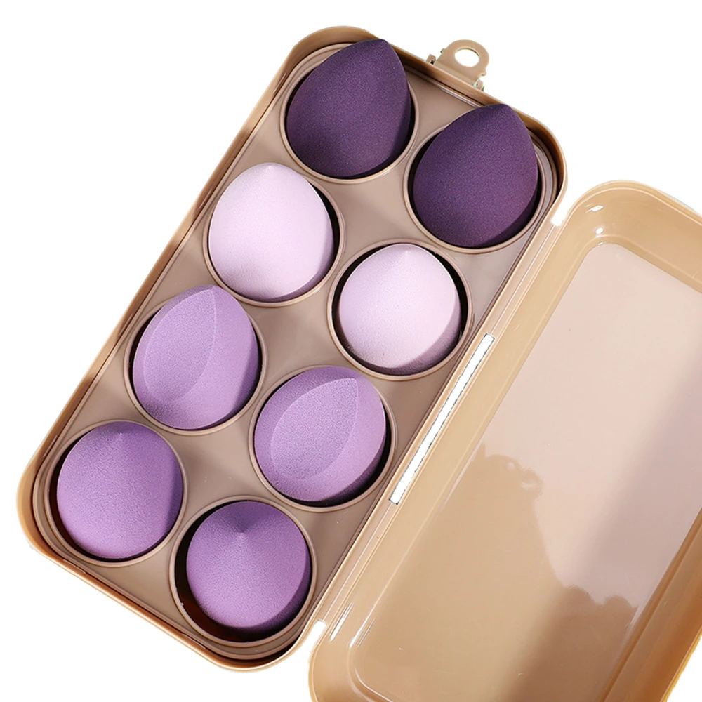 8PCS Beauty Egg Set Soft Elastic Hydrophilic Polyurethane Cosmetic Makeup Puff with Storage Box Purple