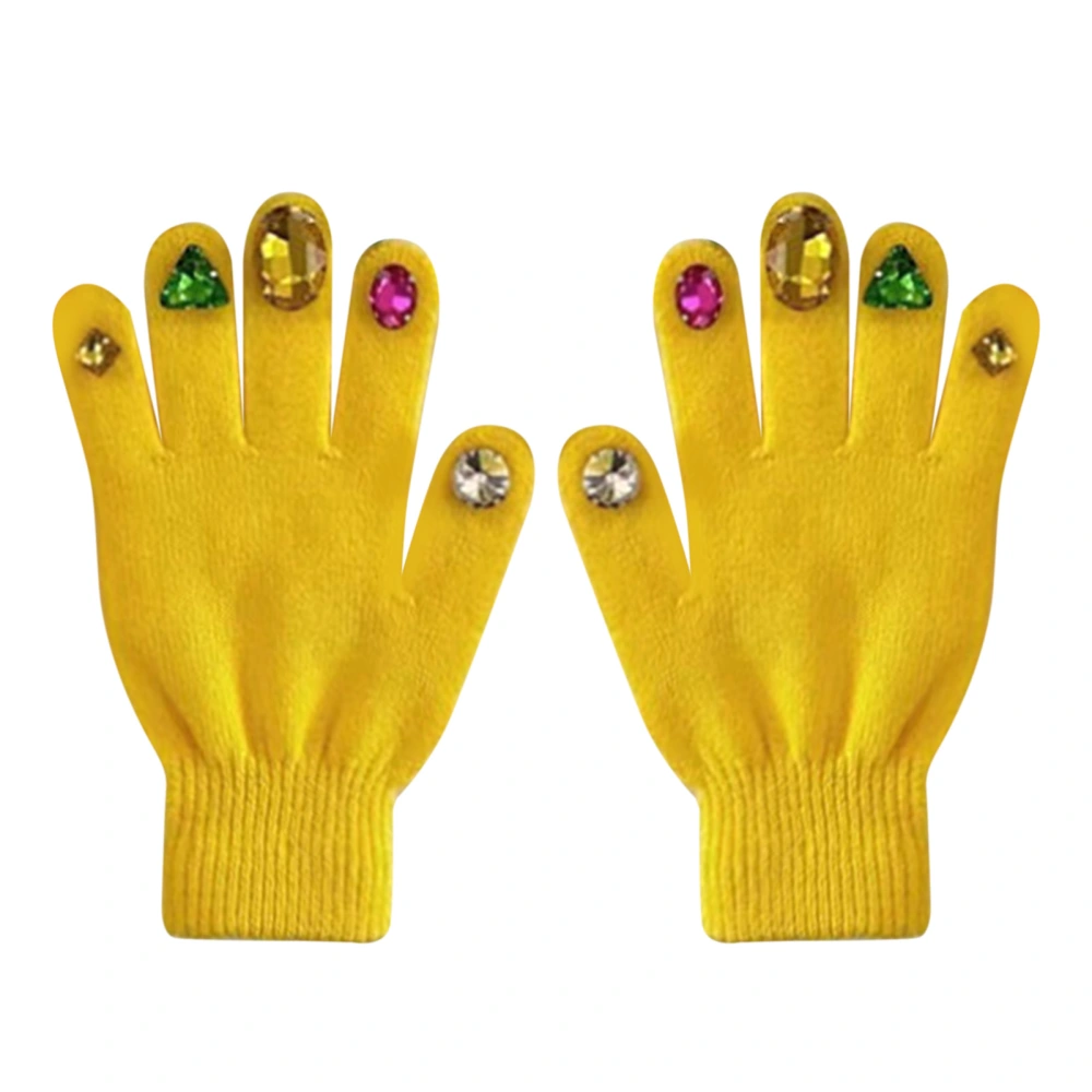 Rhinestone Nail Gloves DIY Professional Keep Warm Thickening Full Finger Soft Nail Rhinestone Gloves for Manicure Yellow