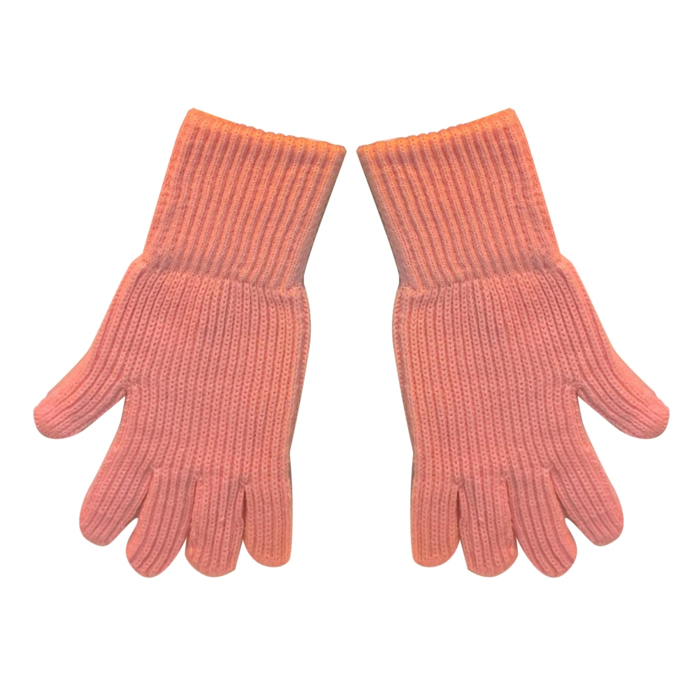 Winter Gloves 2 Finger Exposed Design Acrylic Fleece Pure Color Long Winter Knitted Gloves for Outdoor Indoor Pink