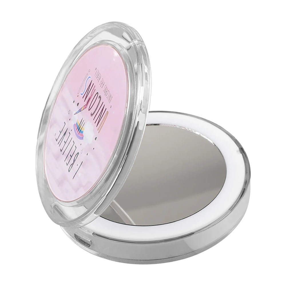 Portable LED Compact Mirror USB Charging Handheld Folding Mini Lighted Makeup Mirror for Girls