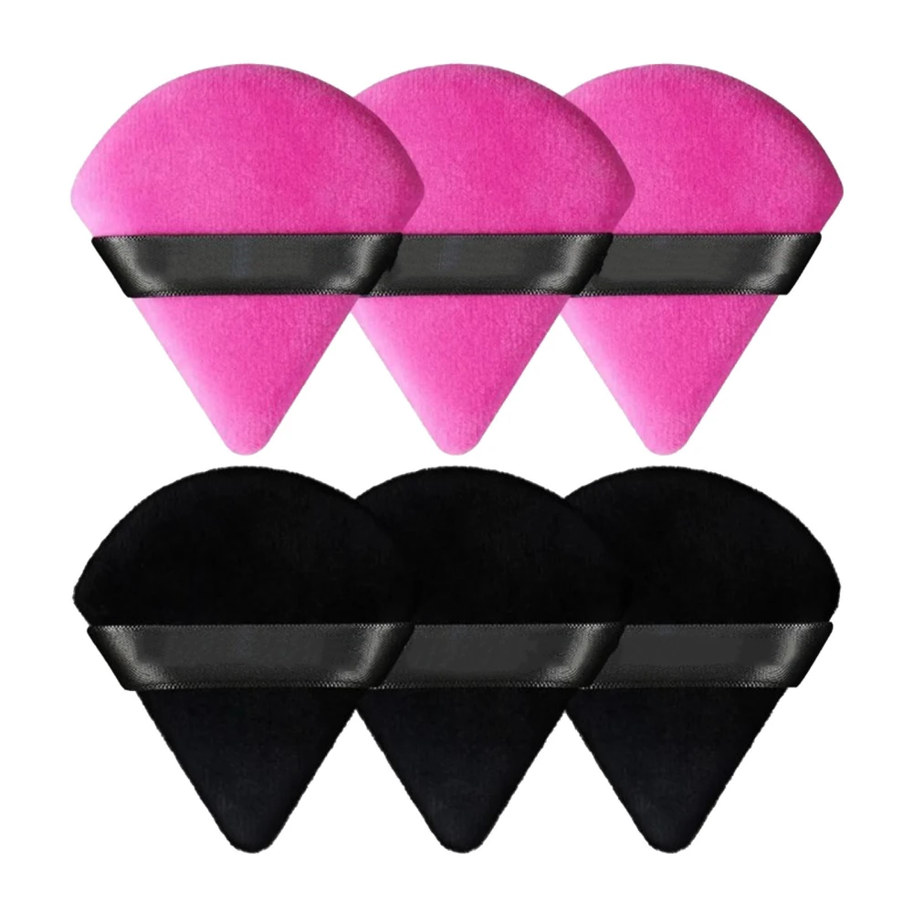 Dry Puff 3 Black and 3 Rose Red Wet and Dry Use Comfortable Soft Triangle Sponge Powder Puffs for Girl Women