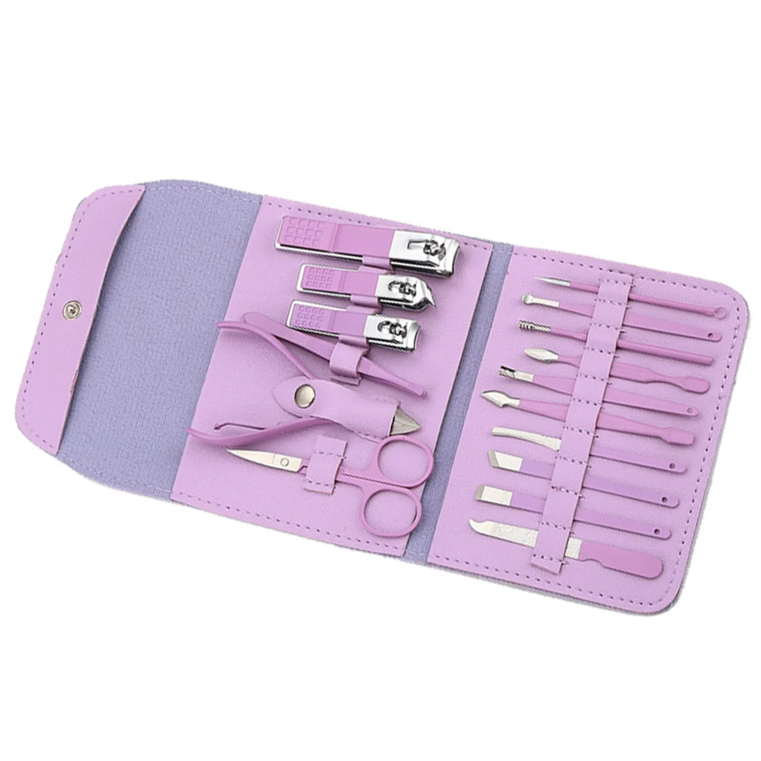 16pcs Nail Clipper Set Rust Proof Stainless Steel Portable Manicure Pedicure Tool Kit for Women Girls Purple