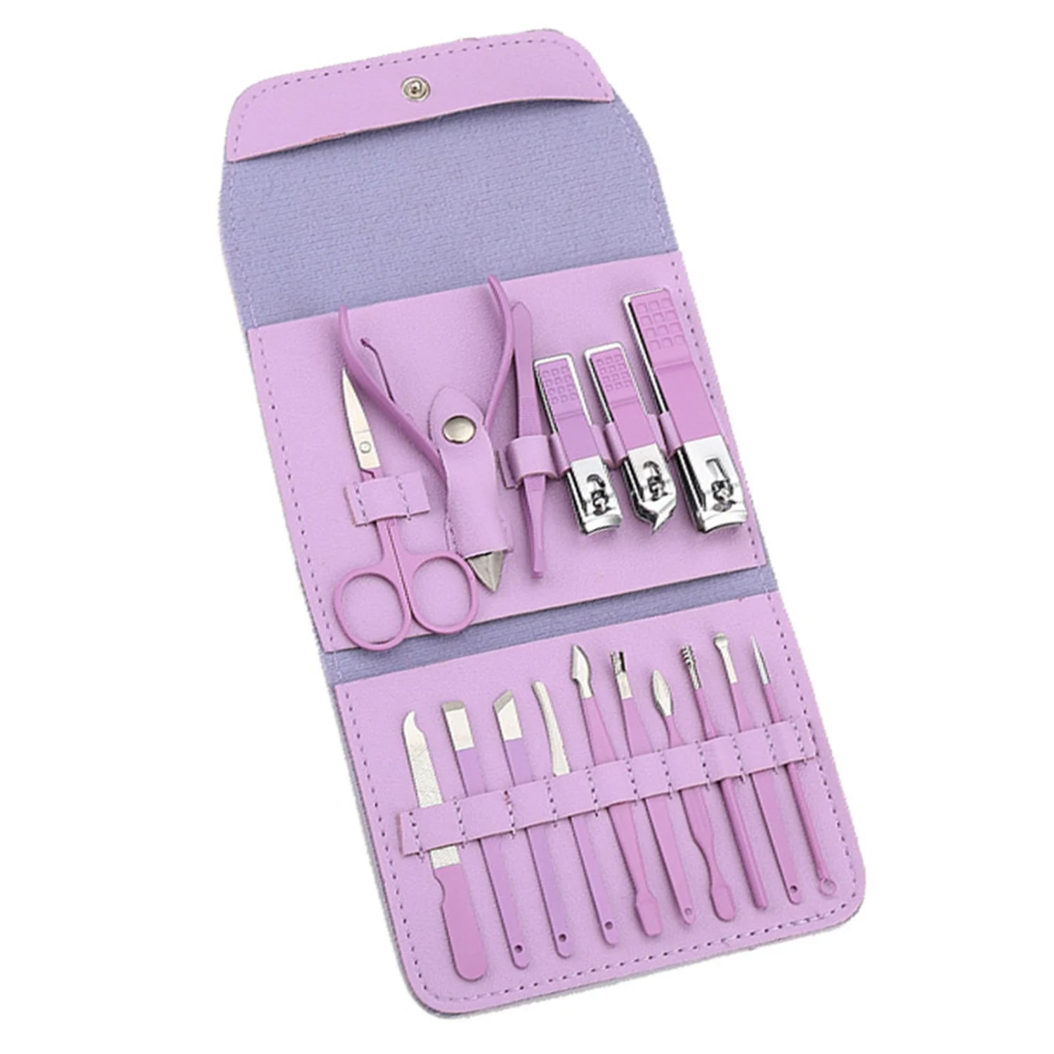 16pcs Nail Clipper Set Rust Proof Stainless Steel Portable Manicure Pedicure Tool Kit for Women Girls Purple