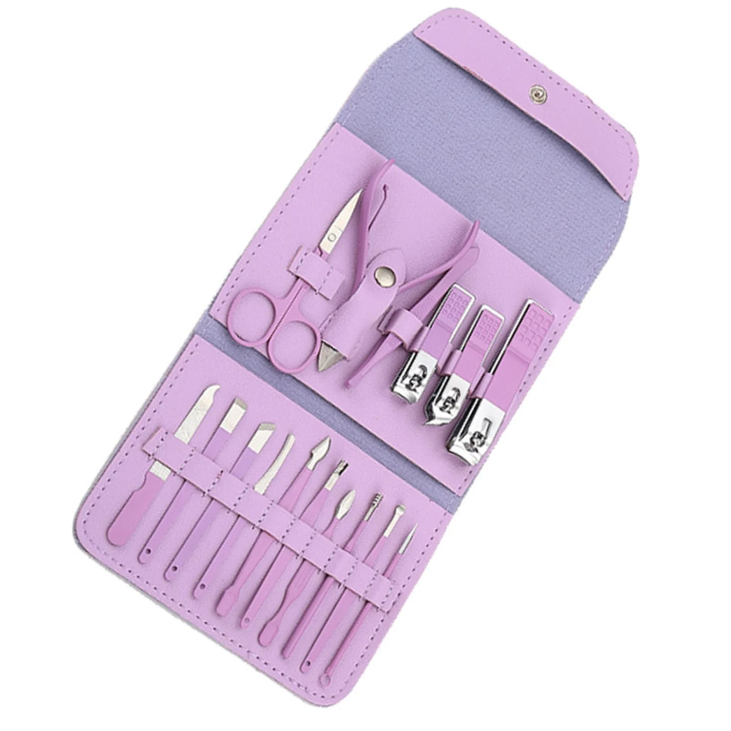 16pcs Nail Clipper Set Rust Proof Stainless Steel Portable Manicure Pedicure Tool Kit for Women Girls Purple