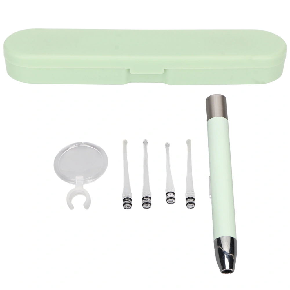 LED Ear Checking Penlight Dual Light Sources Ear Wax Removal Ear Spoon with 4 Tips Magnifying Lens Light Green