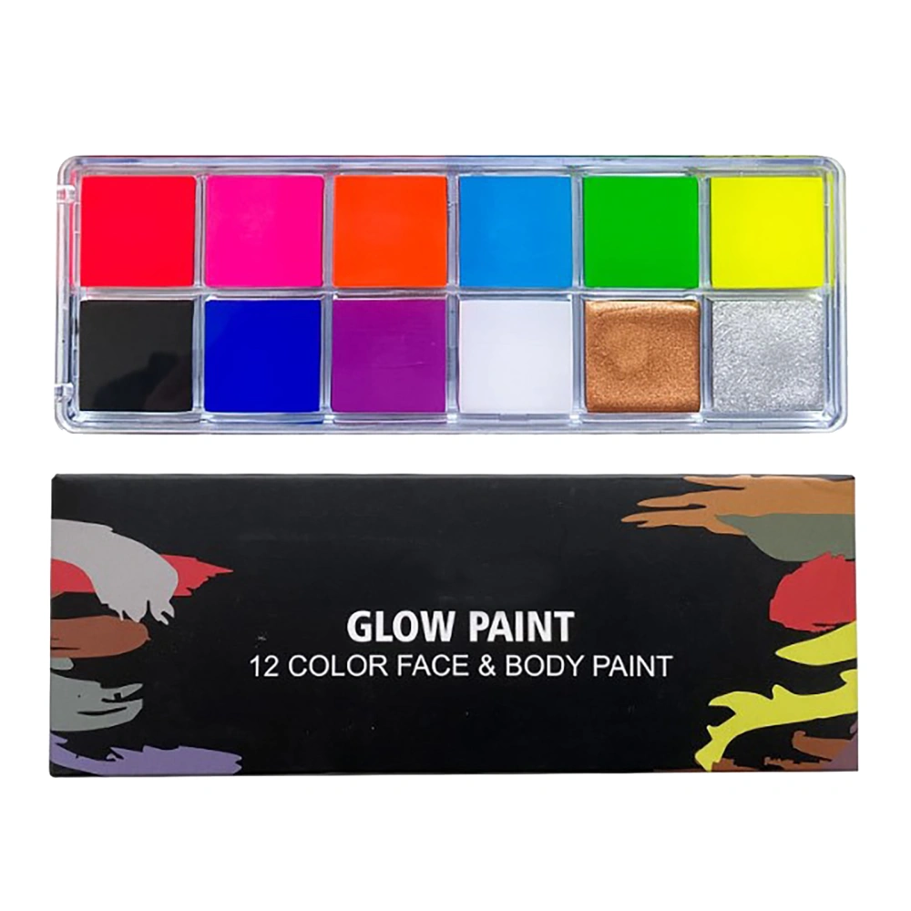 12 Colors Face Body Oil Paint Kid Adult Makeup Fluorescent Face Painting Palette Set for Halloween Party