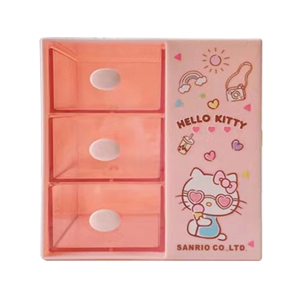 Desk Storage Box Cute Style Built in Drawer Compartment Design Plastic Makeup Storage Box for Home Pink