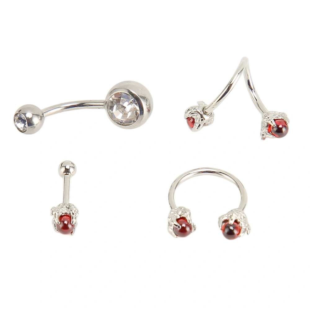 4 Pcs Belly Button Rings Stainless Steel Crystal Inlay Earring Studs Navel Studs Set Body Jewelry Kit