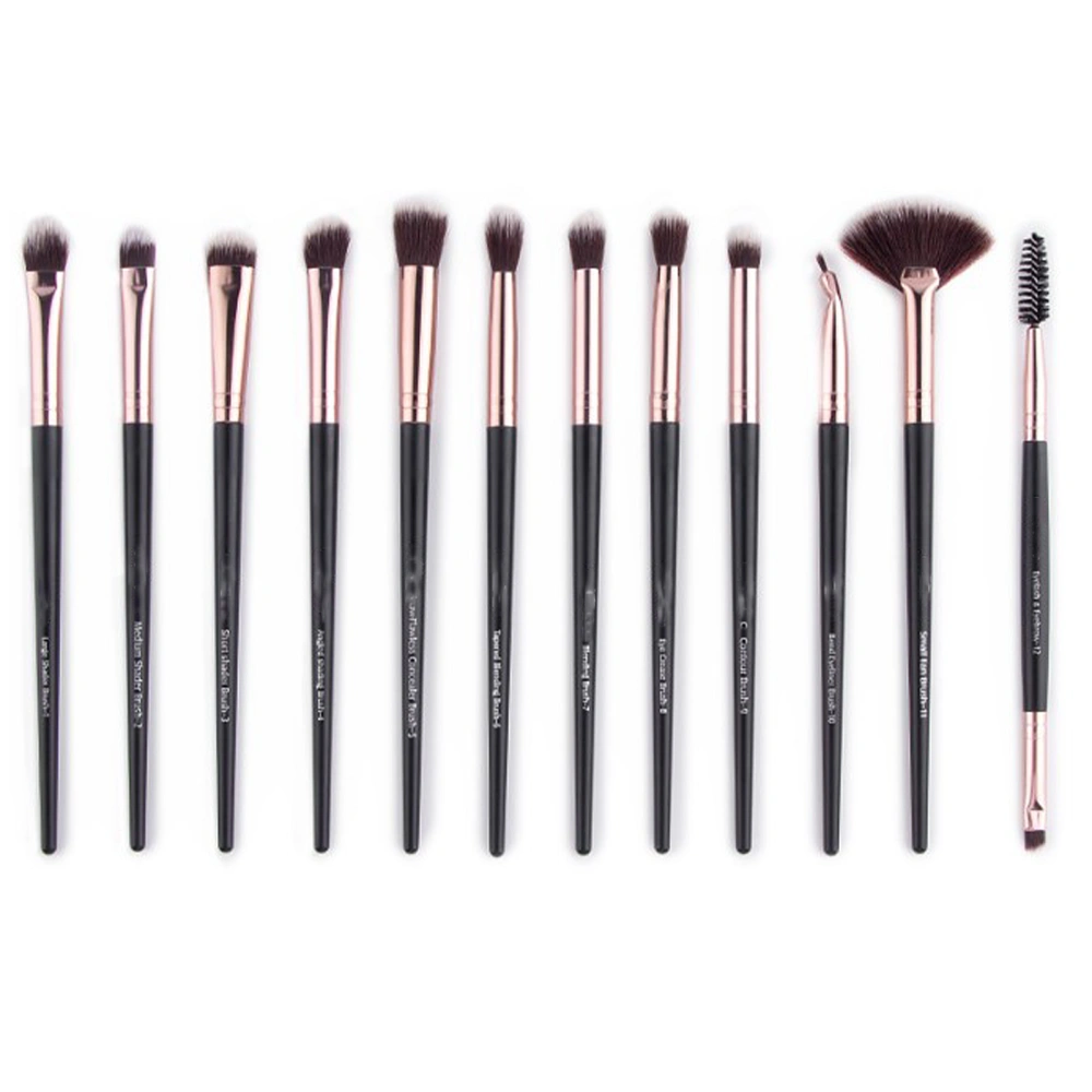 12pcs Makeup Brushes Set Synthetic Wooden Handle Soft Blending Eyeshadow Cosmetics Brushes Black