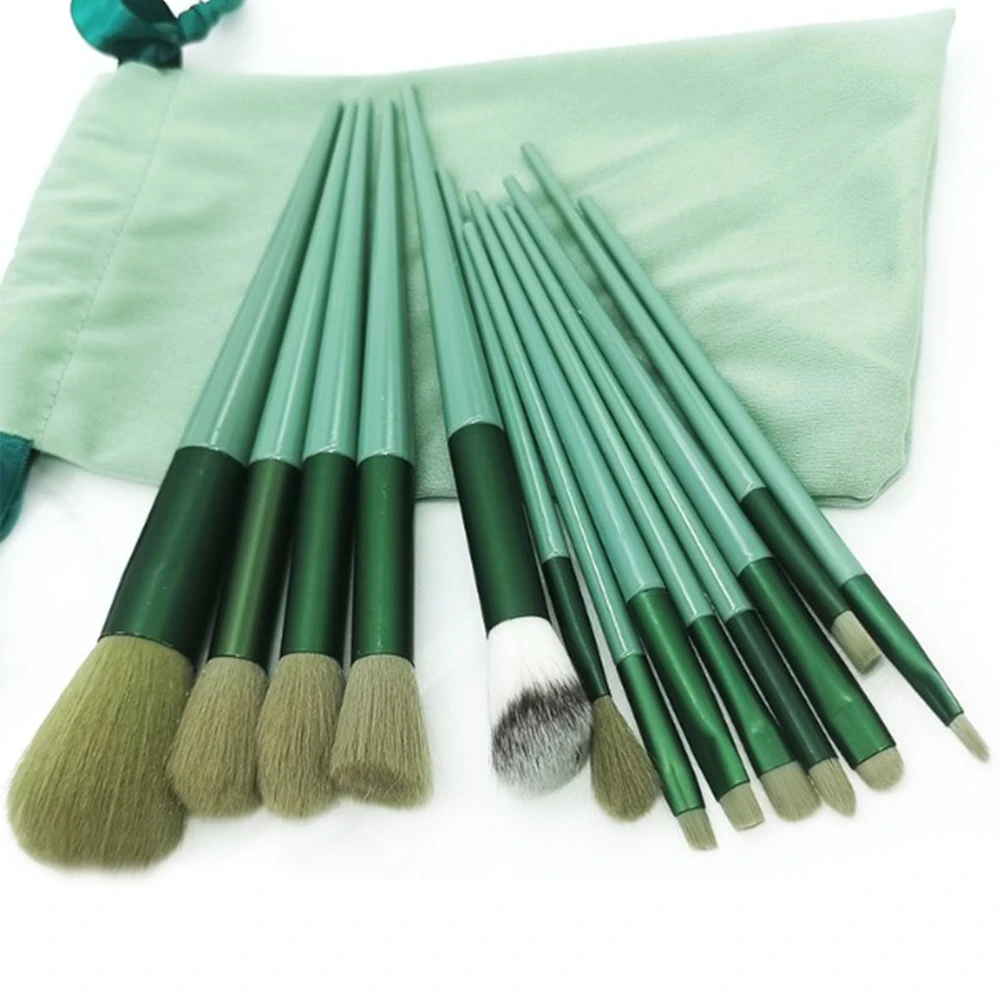 Makeup Brushes 13pcs Green Skin Friendly Bristles Washable Reusable Portable Storage Bag Professional Cosmetic Brushes