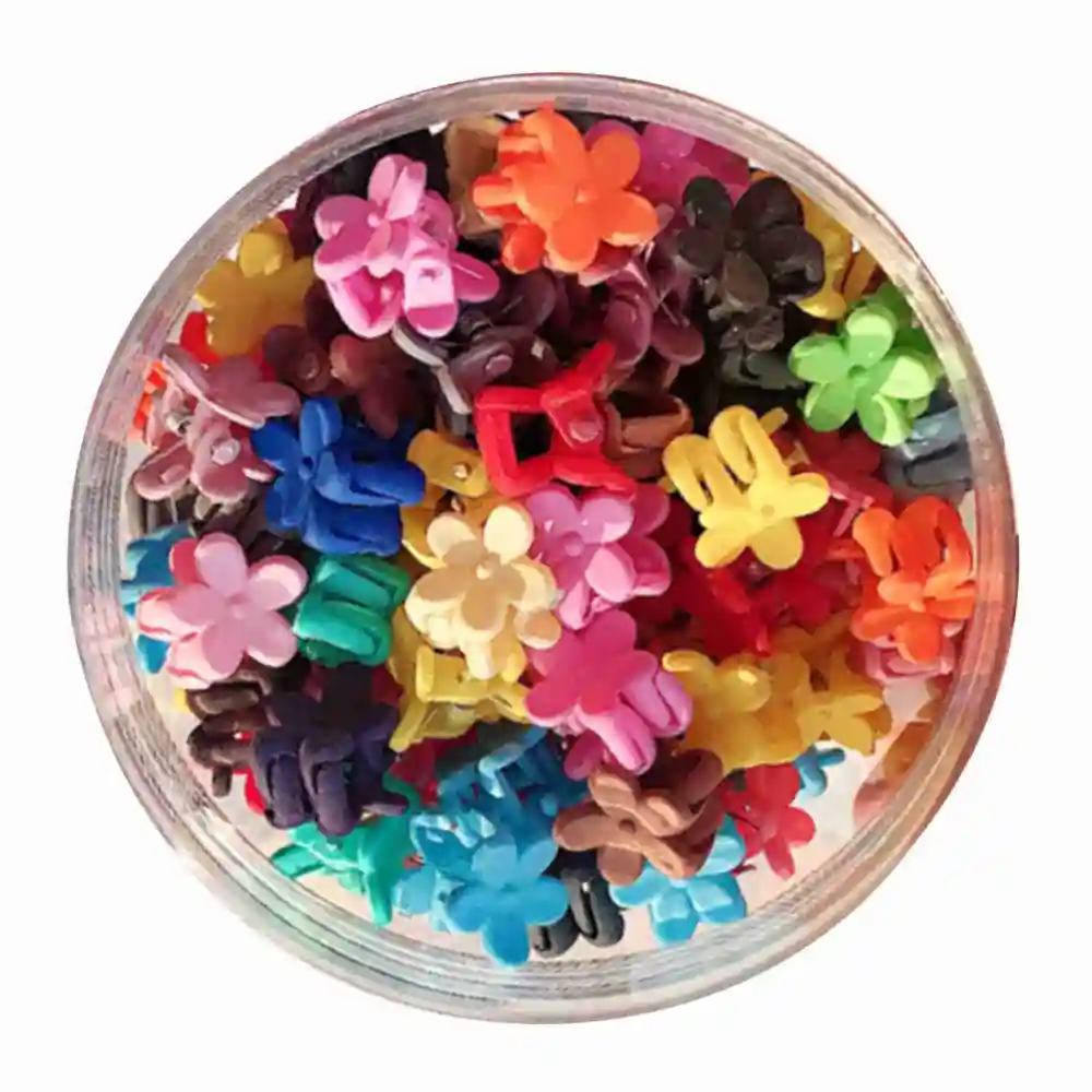 50Pcs Small Flower Hair Claw Clips Bright Color Cute Mini Hair Pins with Can for Girls