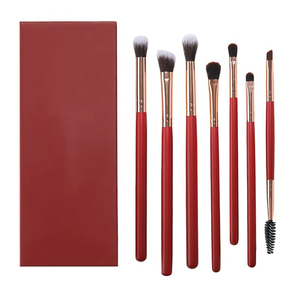 7PCS Cosmetic Eyeshadow Brush Set Super Soft Artificial Fiber Eye Makeup Brushes with Wood Handle Red