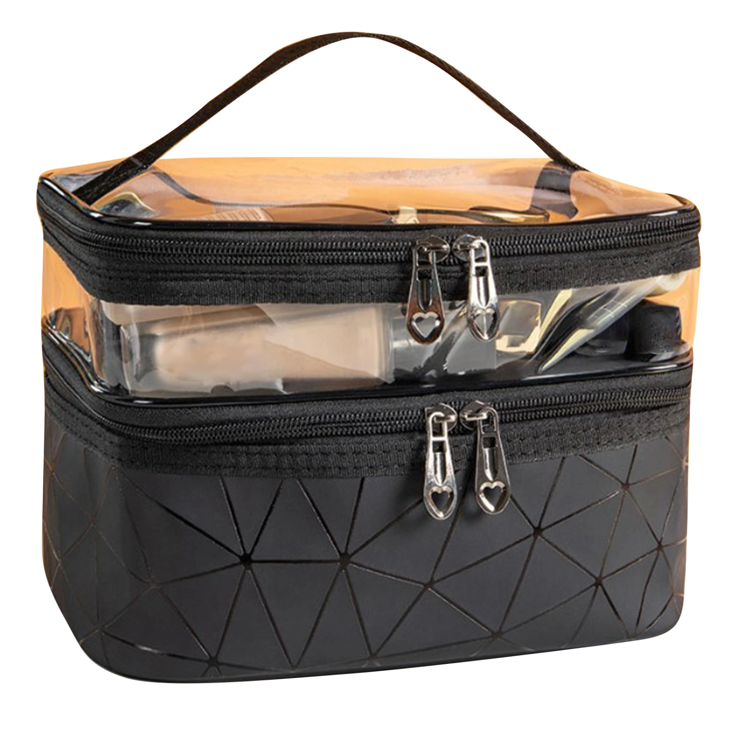 Cosmetic Bag 2 Layer Waterproof Portable Handheld Travel Large Capacity Skin Care Product Storage Black