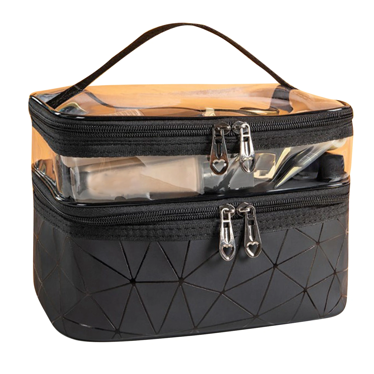 Cosmetic Bag 2 Layer Waterproof Portable Handheld Travel Large Capacity Skin Care Product Storage Black