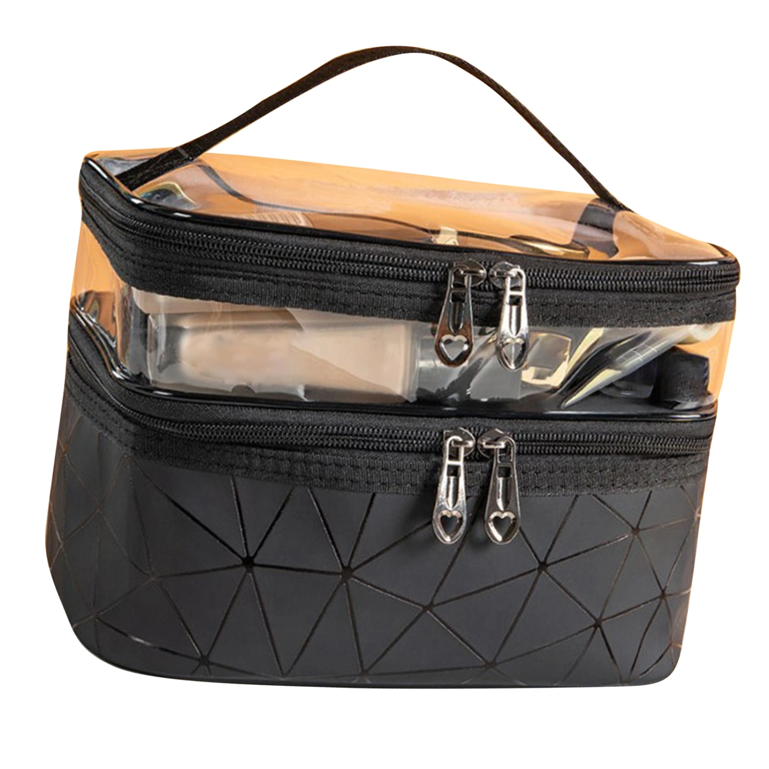 Cosmetic Bag 2 Layer Waterproof Portable Handheld Travel Large Capacity Skin Care Product Storage Black