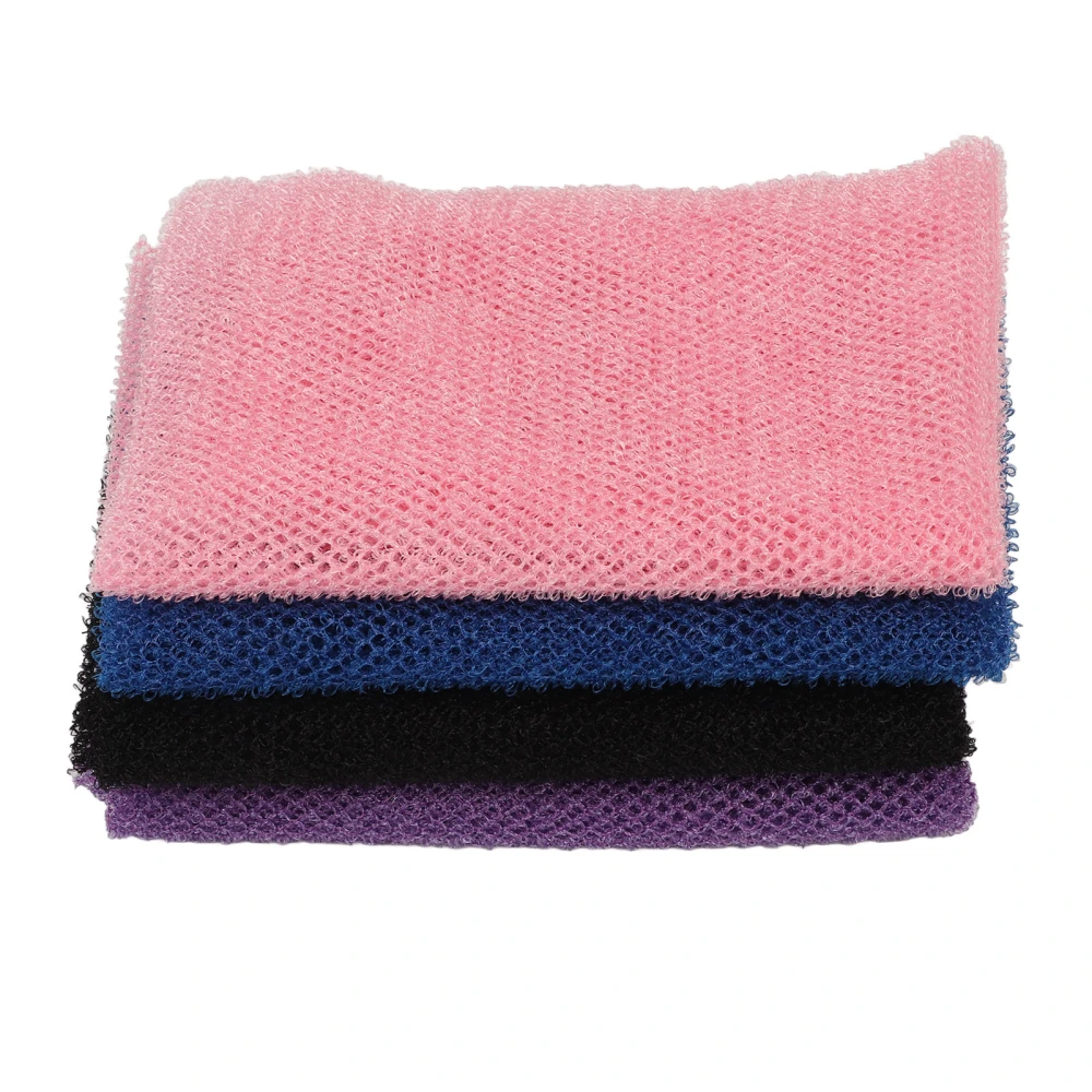 4Pcs African Exfoliating Net Nylon Bathing Sponge Long Net Body Scrubber for Daily Use Blue Black Pink Purple