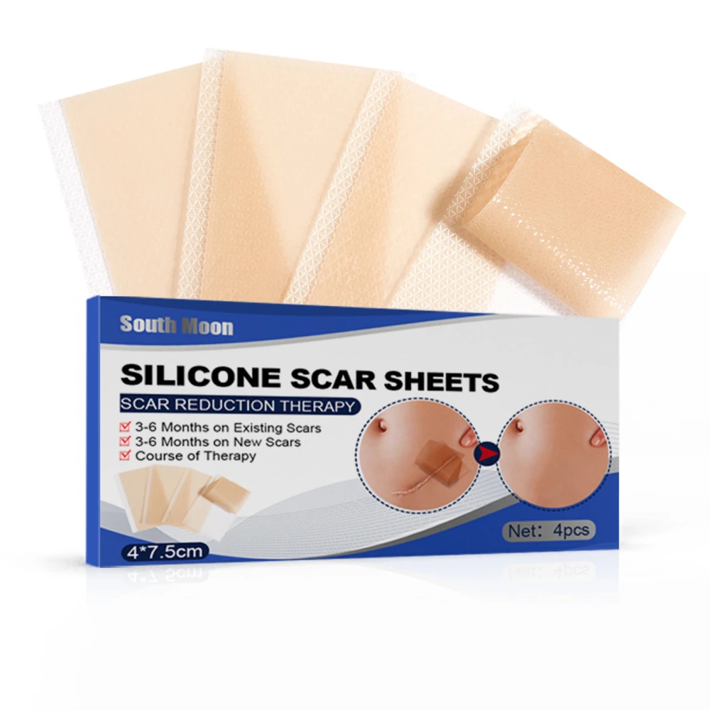 4pcs Scar Removal Silicone Tape Self Adhesion Easy Cutting Transparent Scars Fading Sheets 1.6 X 3in