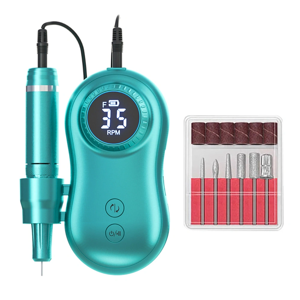 Nail Drill Machine 35000RPM LCD Display USB Rechargeable Electric Nail Polishing Machine with 6 Bits Green