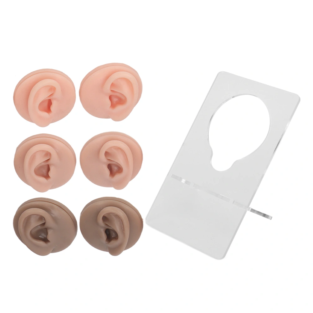 3 Pair Soft Silicone Ear Model Acrylic Bracket Human Ear Model for Piercing Practice Earring Display