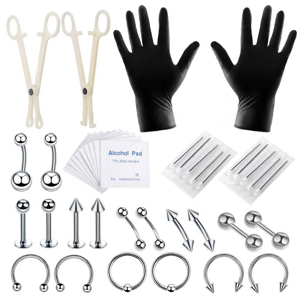 Body Piercing Tool Kit Complete Professional Lightweight Precise Metal Lip Piercing Kit for Belly Nose Piercing Tool Set