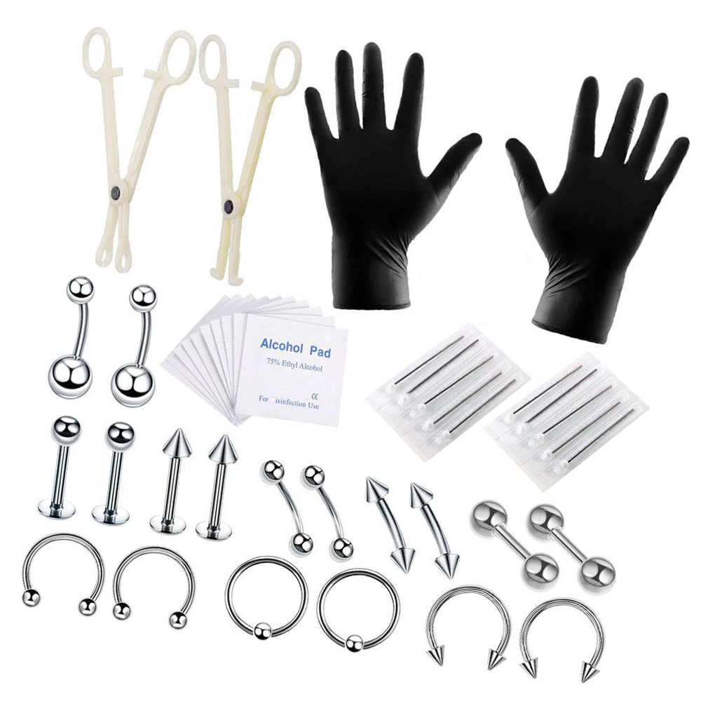 Body Piercing Tool Kit Complete Professional Lightweight Precise Metal Lip Piercing Kit for Belly Nose Piercing Tool Set