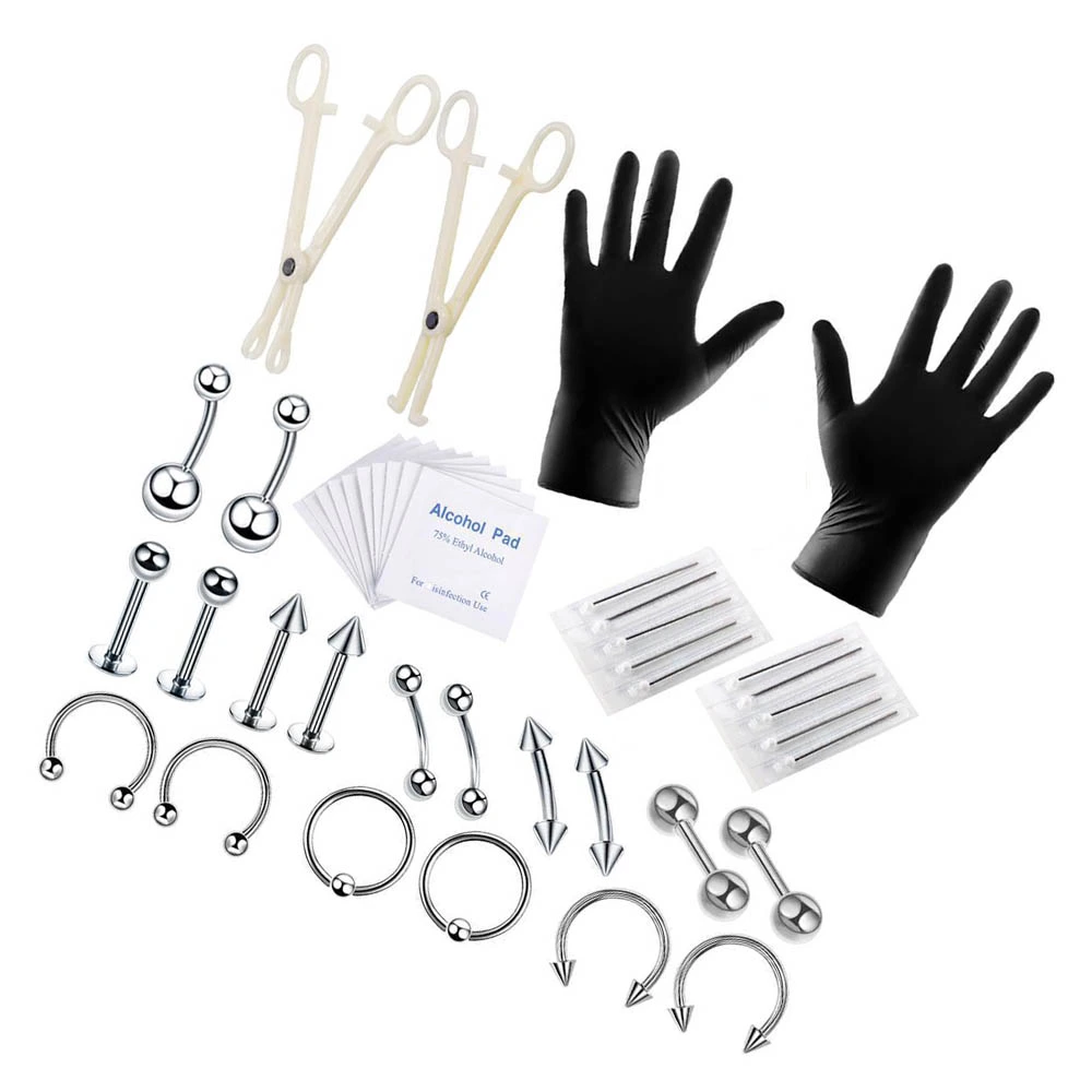 Body Piercing Tool Kit Complete Professional Lightweight Precise Metal Lip Piercing Kit for Belly Nose Piercing Tool Set