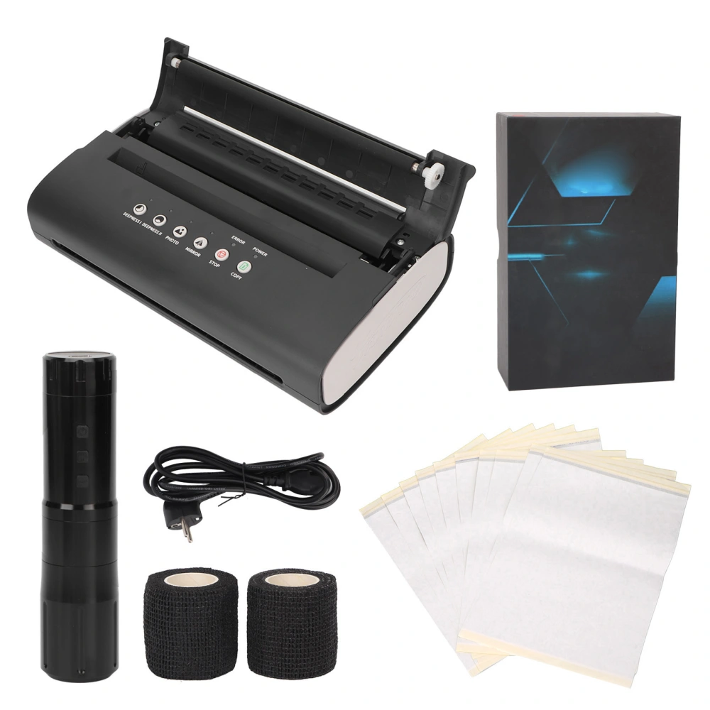 Thermal Tattoo Transfer Copier High Speed Clear Patterns Wireless Tattoo Machine Pen Black 100‑240V EU Plug