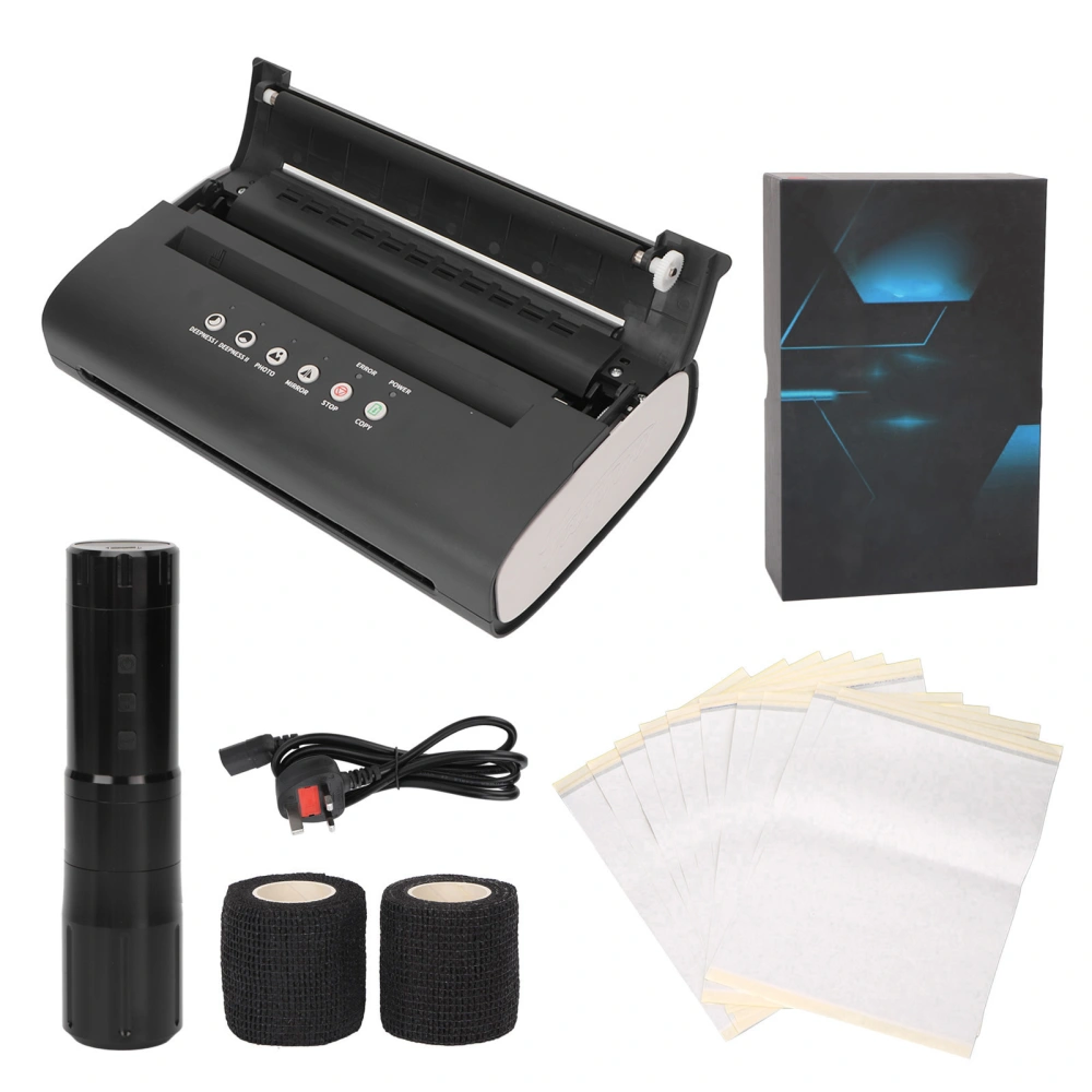 Thermal Tattoo Transfer Copier High Speed Clear Patterns Wireless Tattoo Machine Pen Black 100‑240V UK Plug