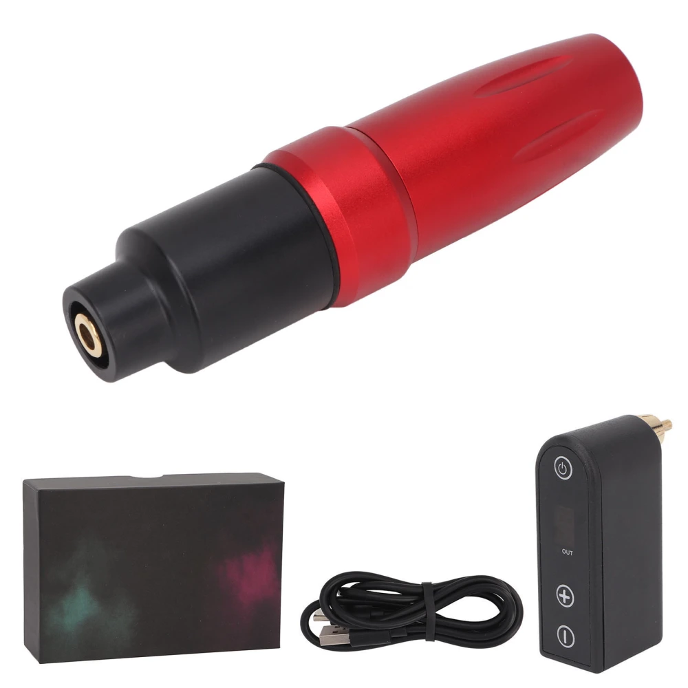 Professional Aluminum Alloy RCA Rotary Tattoo Pen Machine with Wireless Tattoo Power Supply for Tattoo Artist Red