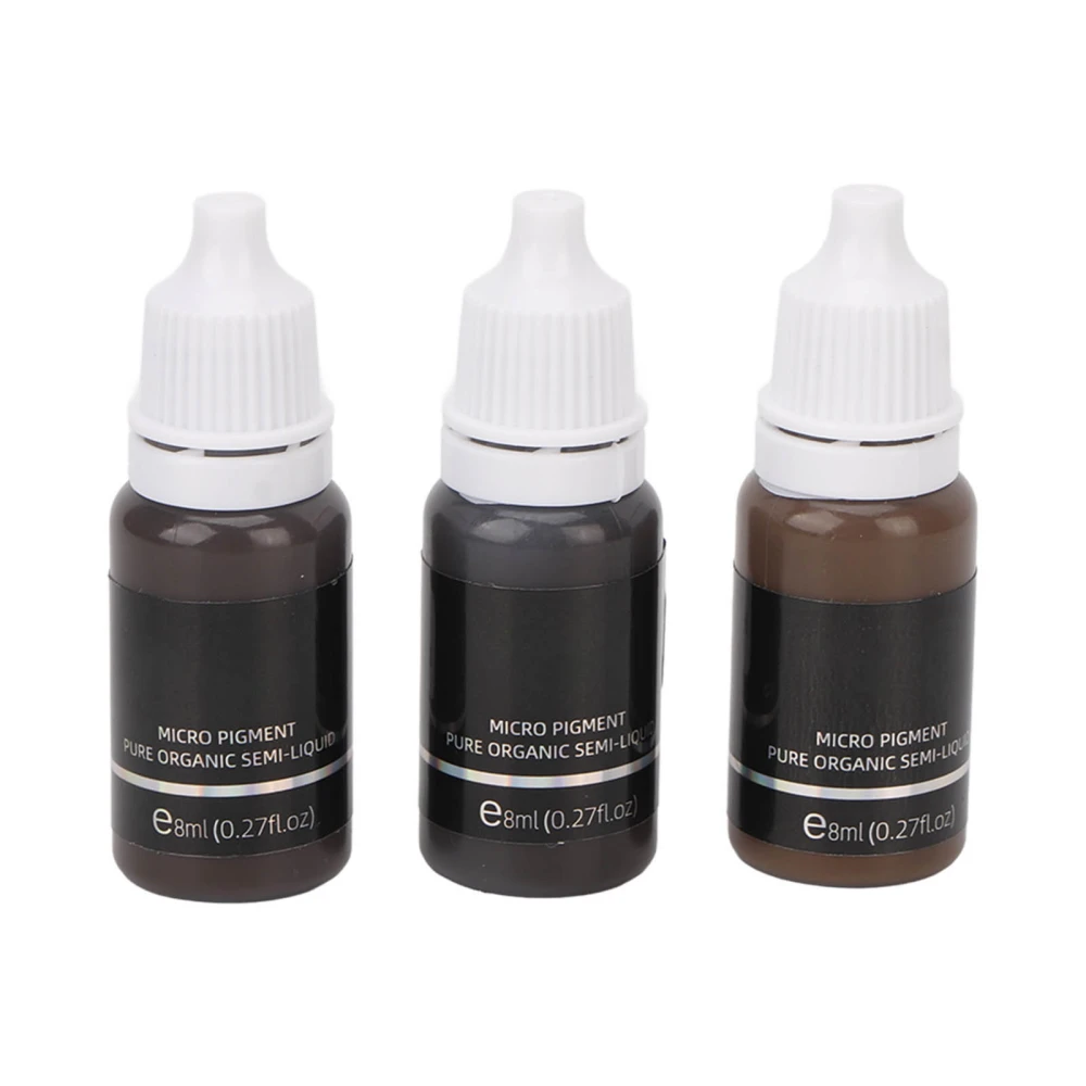 3pcs Brow Microblading Pigments Black Light Dark Brown Eyebrow Tattoo Ink for Practice Real Person Use 24ml