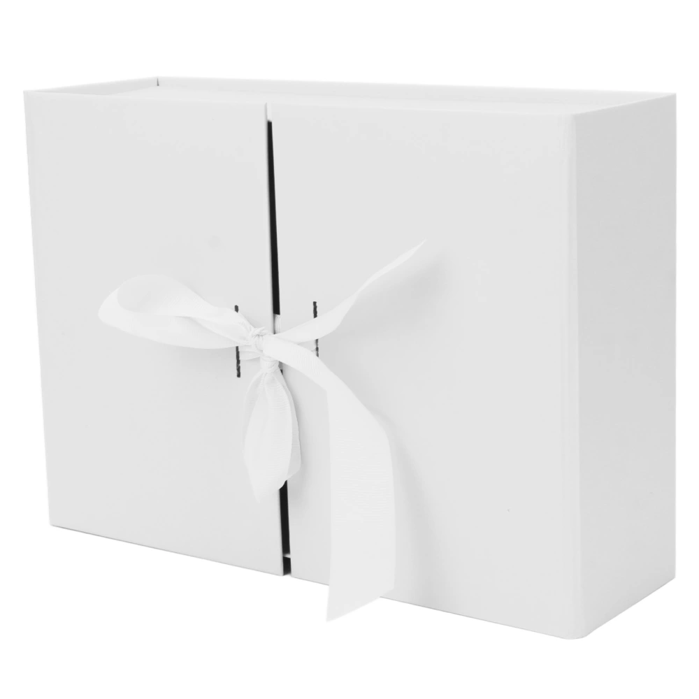 Double Door Gift Box Bow Design Reusable External 26x19x8cm Paper Material Decorative Folding Wrapping Gift Box White