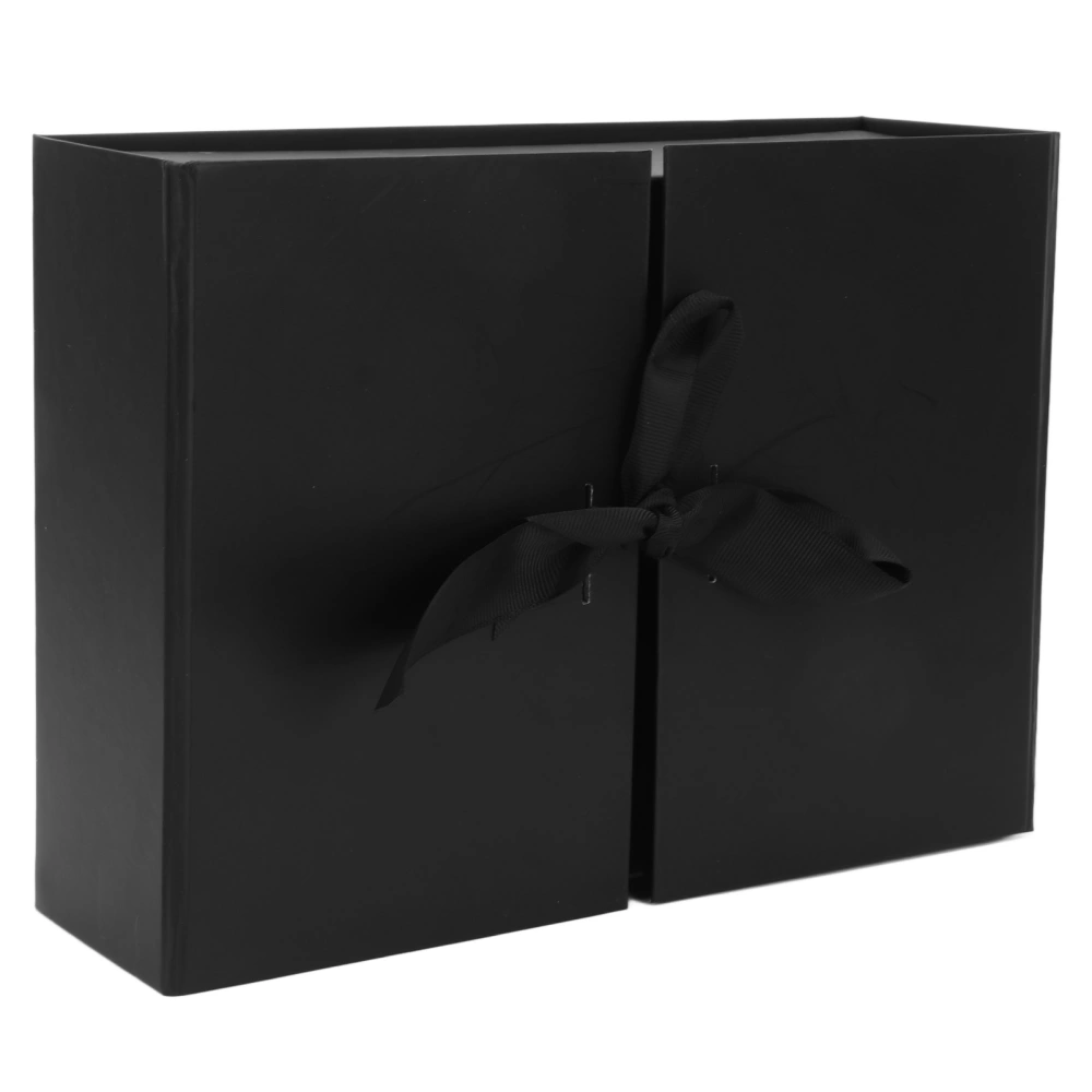 Double Door Gift Box Bow Design Reusable External 26x19x8cm Paper Material Decorative Folding Wrapping Gift Box Black