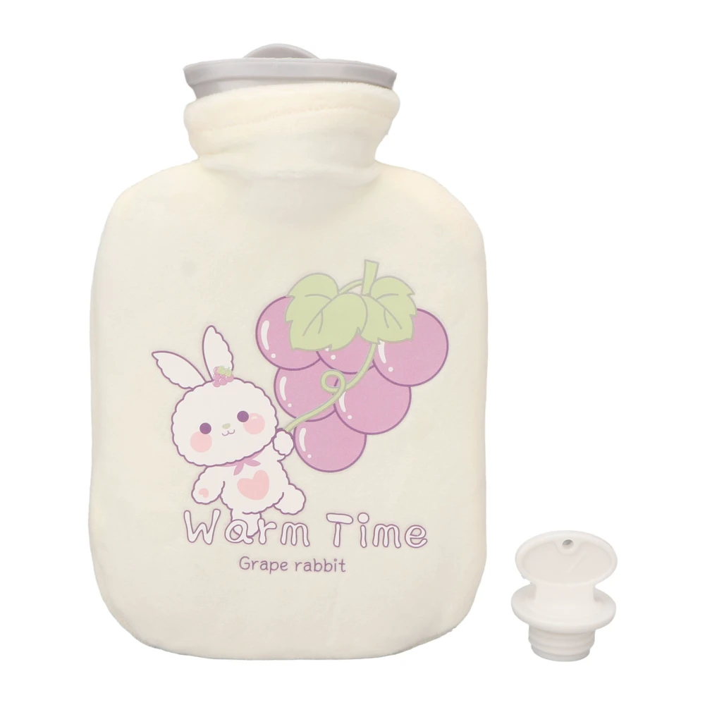 Hot Water Bottle Soft Cover Hot Cold Compress Portable Thicken Pain Reduction Leakproof Rubber Hot Water Bag White Bunn