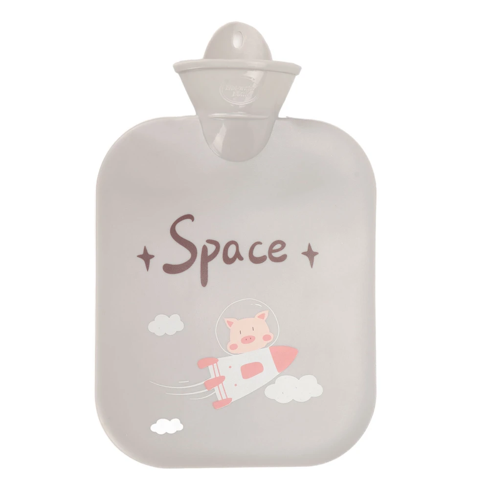 Hot Water Bottle Bag Cute Cartoon 1300ML Safe Explosion Proof Reduce Pain PVC Warm Water Bag for Girls Grey