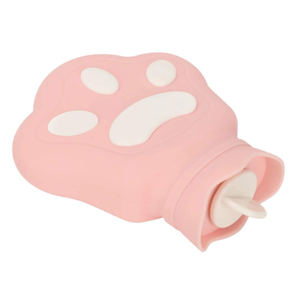 Hot Water Bag Silicone Hot Compress Portable Cartoon Bear Paw Leakproof Microwave Heating Hot Water Bottle 450ml Pink