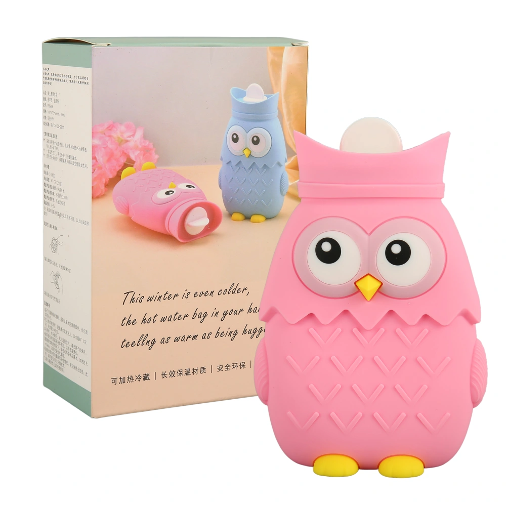 Hot Water Bottle Microwave Heating Silicone Cartoon Injection Hand Warmer Portable Cute Owl Shape 400ml Pink