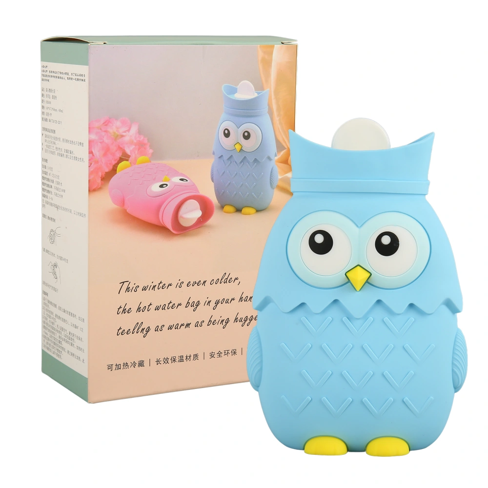 Hot Water Bottle Microwave Heating Silicone Cartoon Injection Hand Warmer Portable Cute Owl Shape 400ml Light Blue