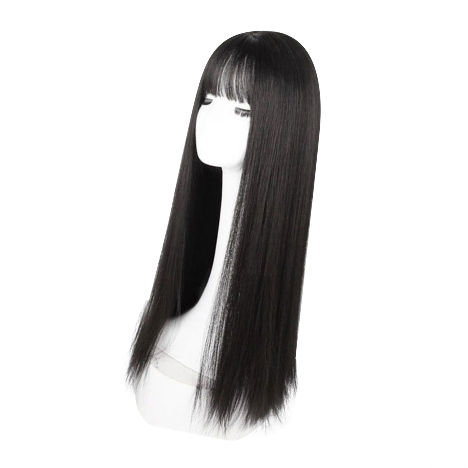 Long Black Straight Wig with Bangs Women Heat Resistant Fashionable Elegant Synthetic Wig 28.3 Inch