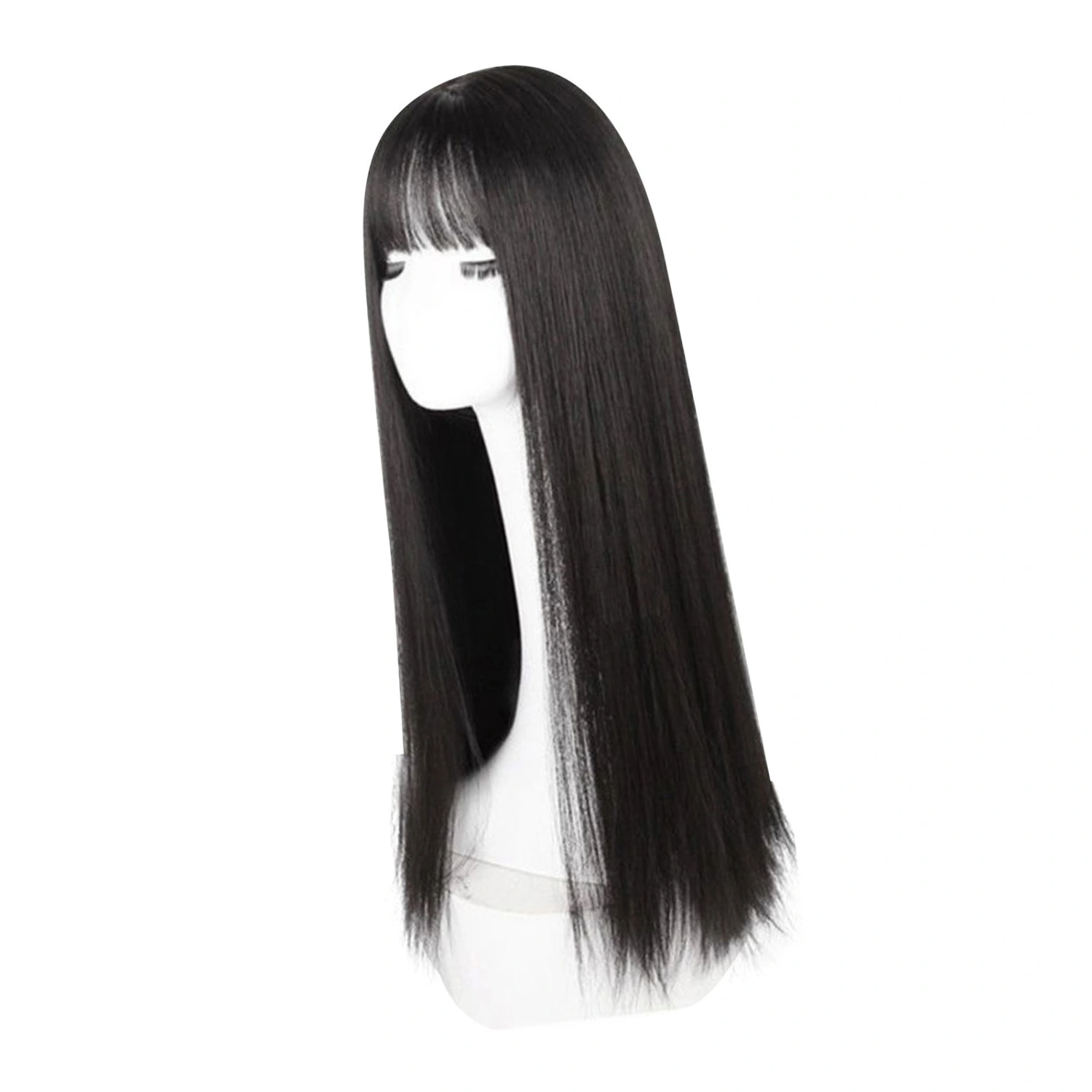 Long Black Straight Wig with Bangs Women Heat Resistant Fashionable Elegant Synthetic Wig 28.3 Inch