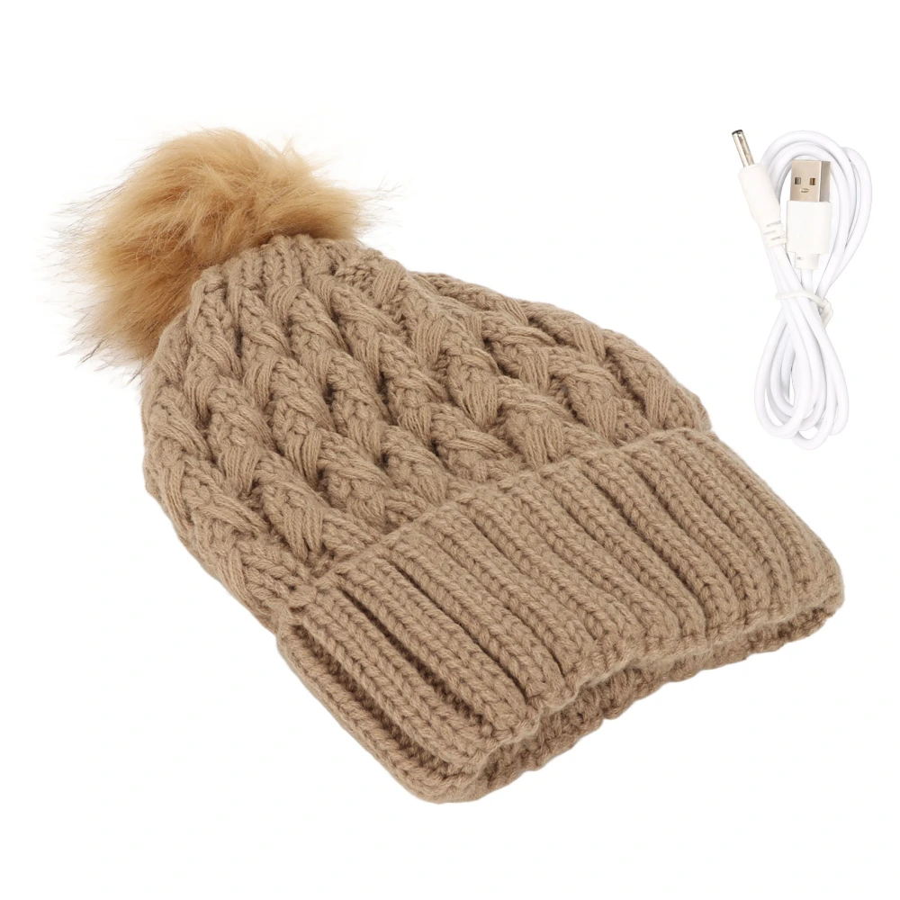 Warm Heating Knitted Hat Electric Soft USB Rechargeable Warming Hat for Winter Autumn Hiking Khaki