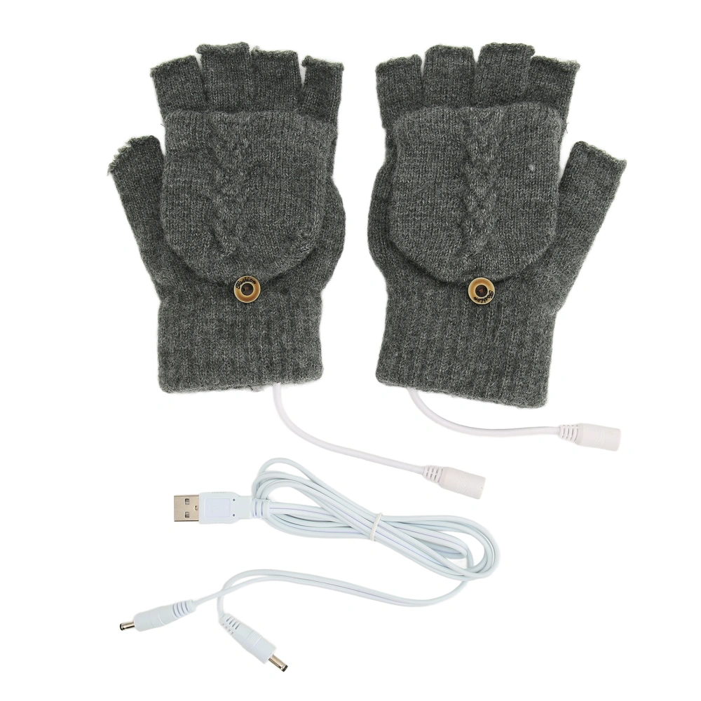 USB Warmer Heated Gloves Flip Half Fingerless Electronic Knitted Hand Gloves for Men Women Winter Dark Gray