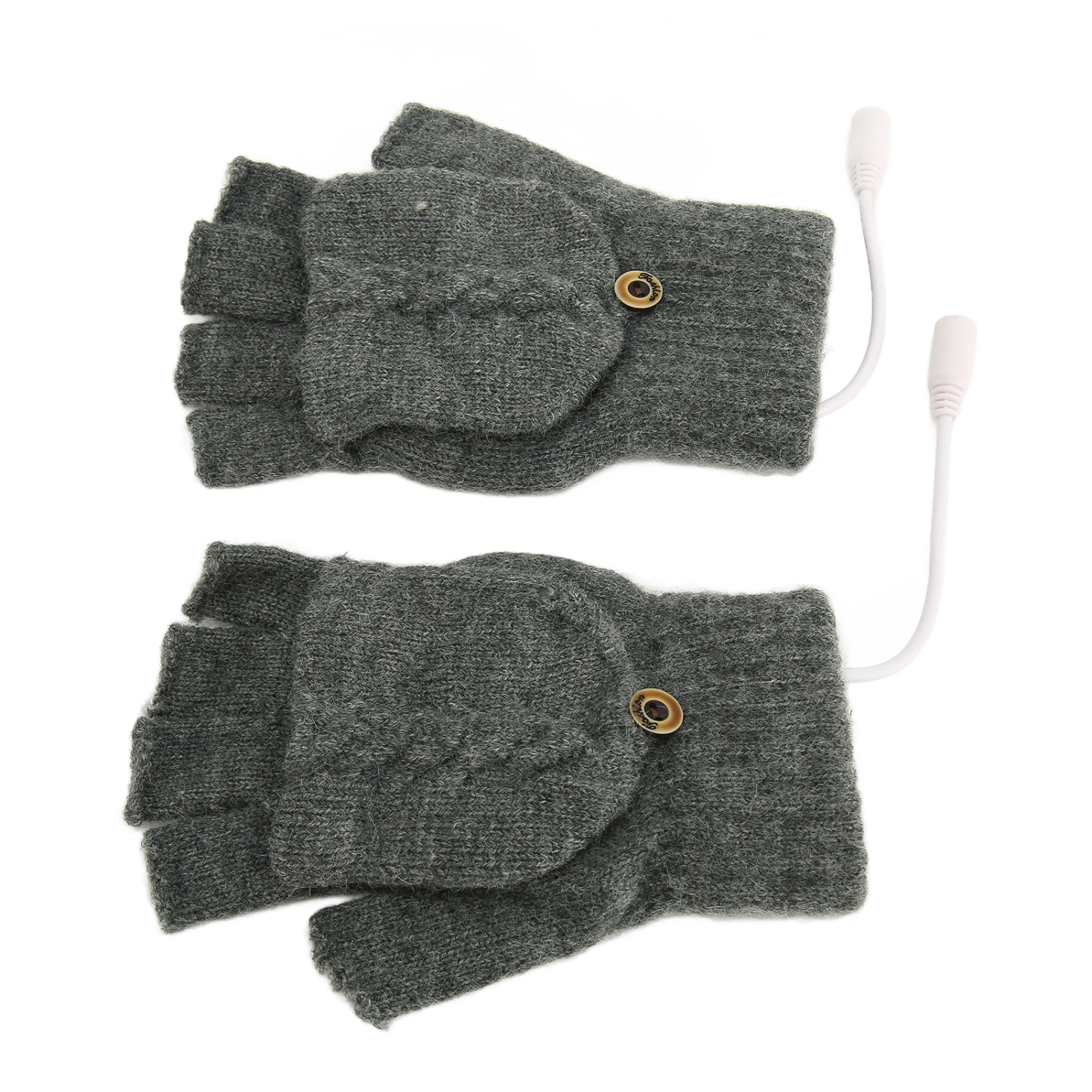 USB Warmer Heated Gloves Flip Half Fingerless Electronic Knitted Hand Gloves for Men Women Winter Dark Gray