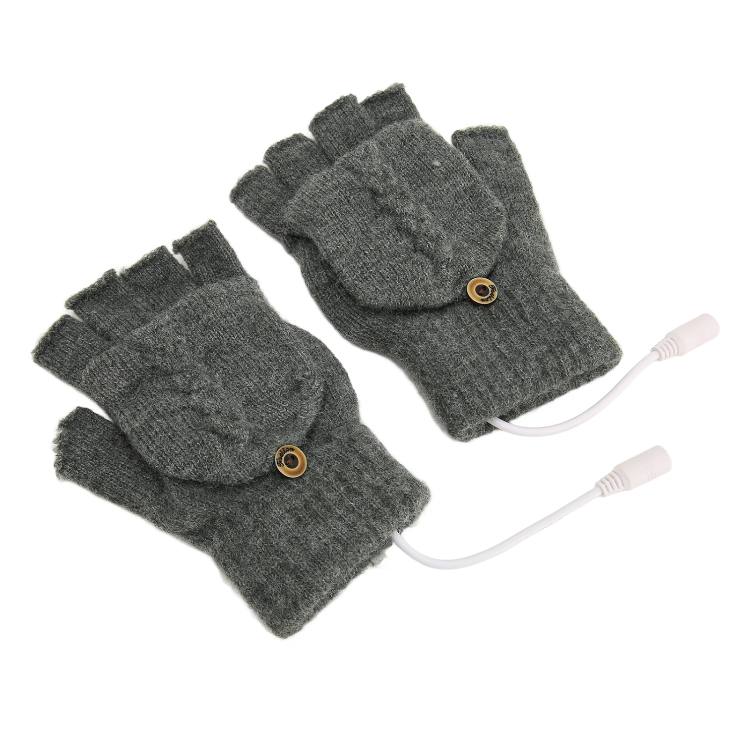 USB Warmer Heated Gloves Flip Half Fingerless Electronic Knitted Hand Gloves for Men Women Winter Dark Gray