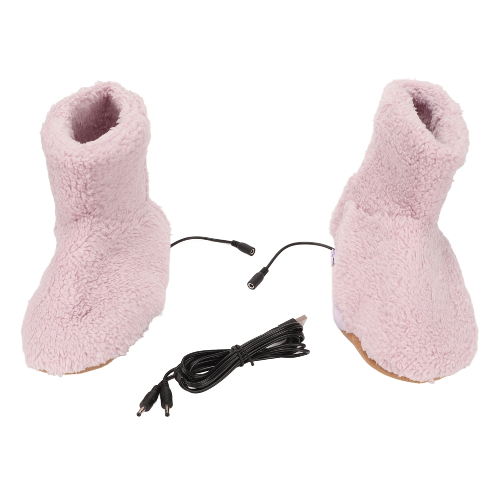 Heated Foot Warmer USB Charging Soft Relaxing Electric Plush Warming Shoes for Cold Winter Pink Women 35‑39