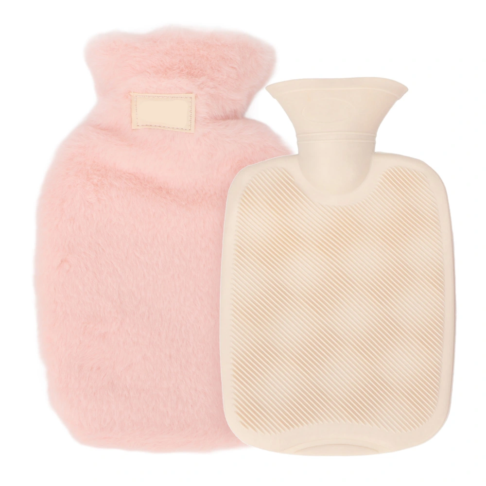 PVC Hot Water Bag with Soft Plush Cover Leakproof Winter Warm Bed Warmer Water Bag 1000ml Pink