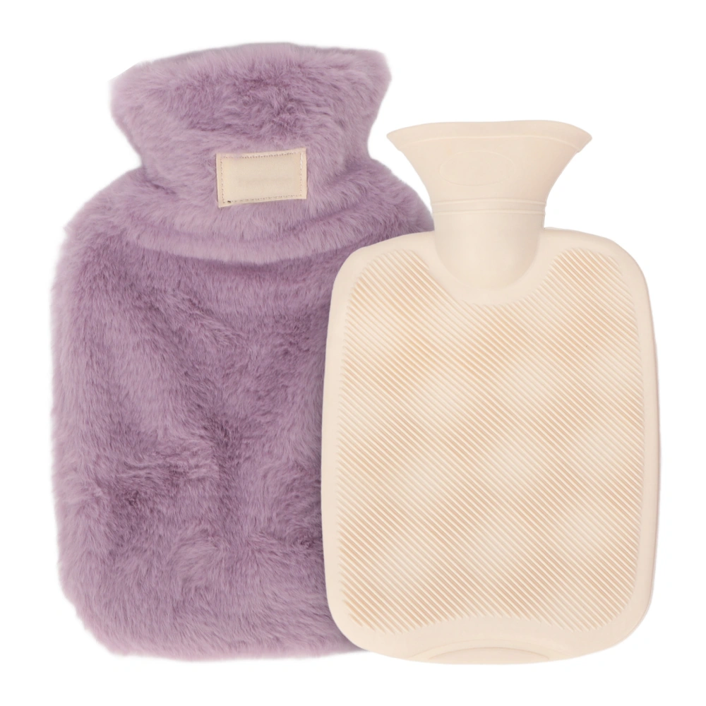 PVC Hot Water Bag with Soft Plush Cover Leakproof Winter Warm Bed Warmer Water Bag 1000ml Purple