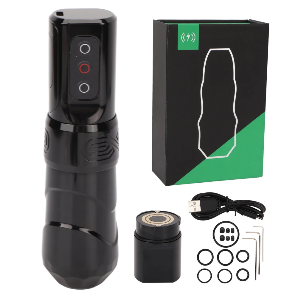 2400mAh 2 in 1 Rotary Tattoo Power Supply Machine OLED Screen Coreless Motor Liner Shader Wireless Tattoo Pen Kit Black