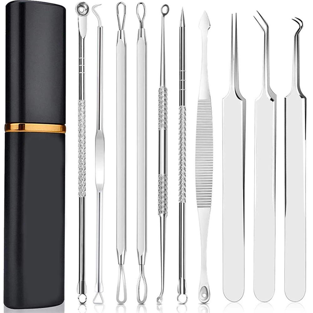 Blackhead Needle Set Stainless Steel Aluminum Box Silver Blackhead Extractor Tool for Men Women